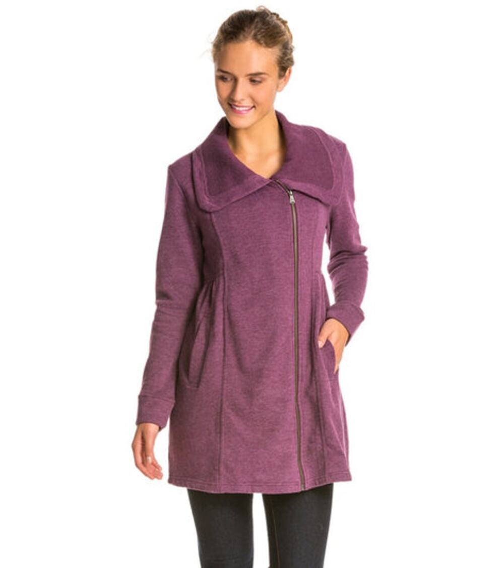 prAna XL Mila Jacket Purple Plum Asymmetrical Peter Pan Collar Feminine Fleece